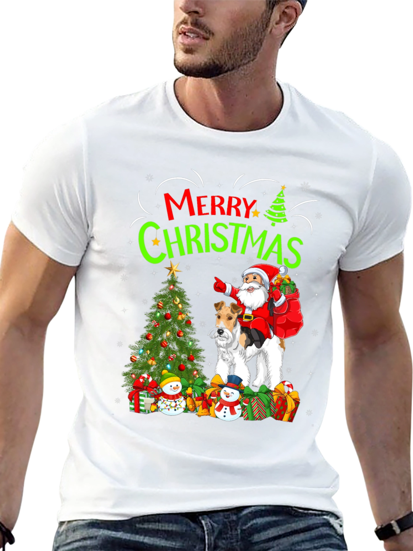 Festive Dog & Santa Christmas Tee