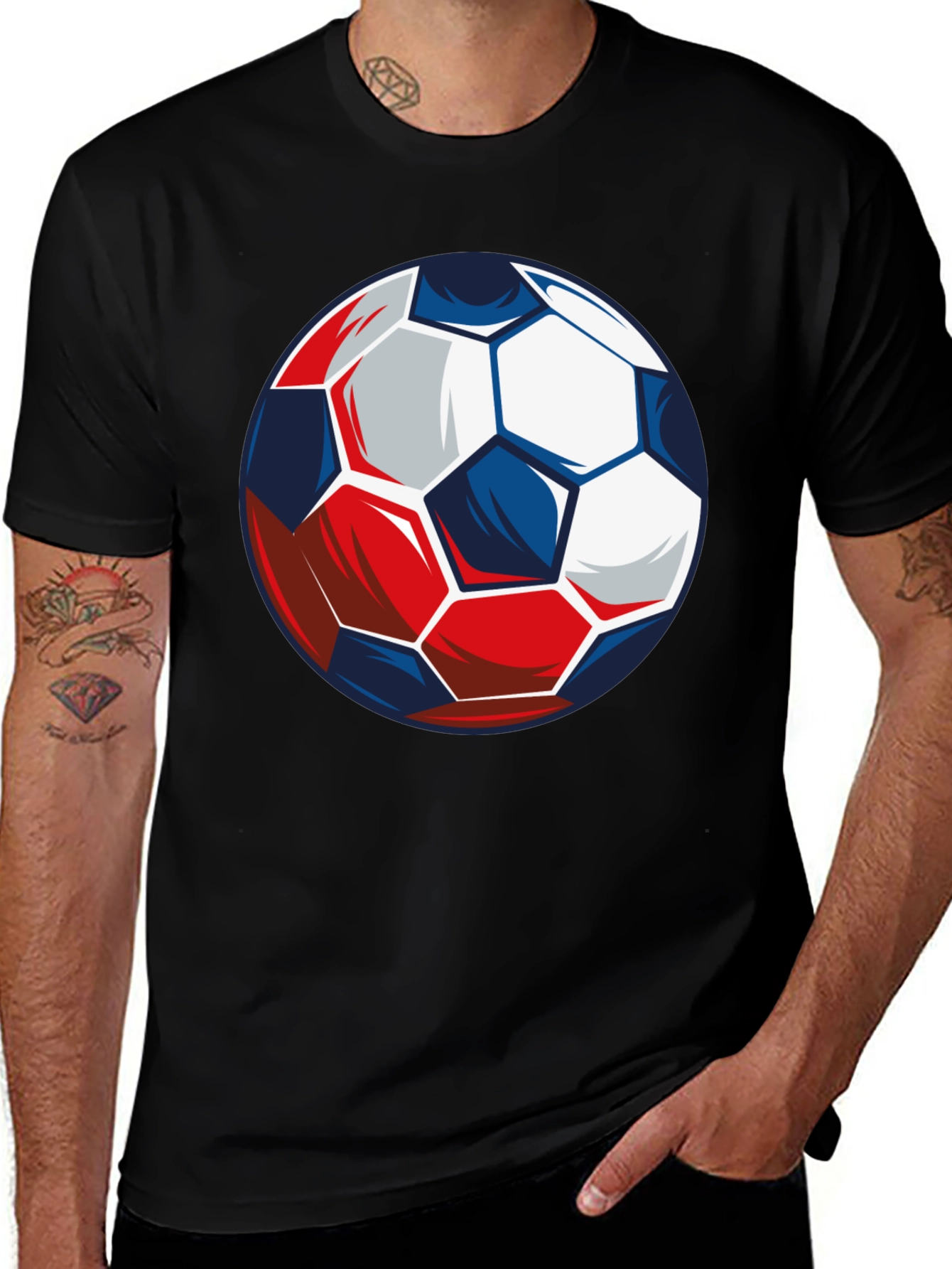 Soccer Ball Graphic Tee - Black Cotton T-Shirt
