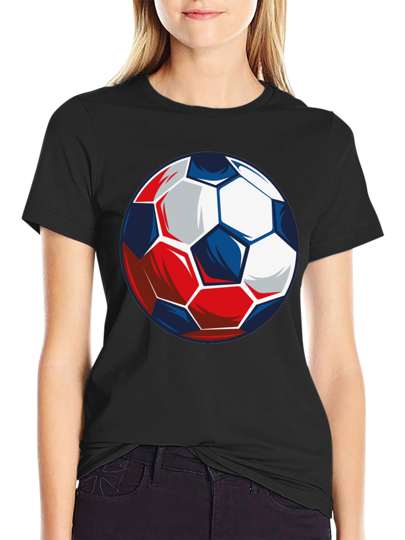 Soccer Ball Graphic Tee - Black Cotton T-Shirt