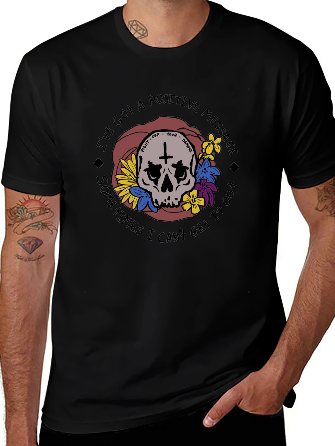 Positive Message Skull Graphic T-Shirt