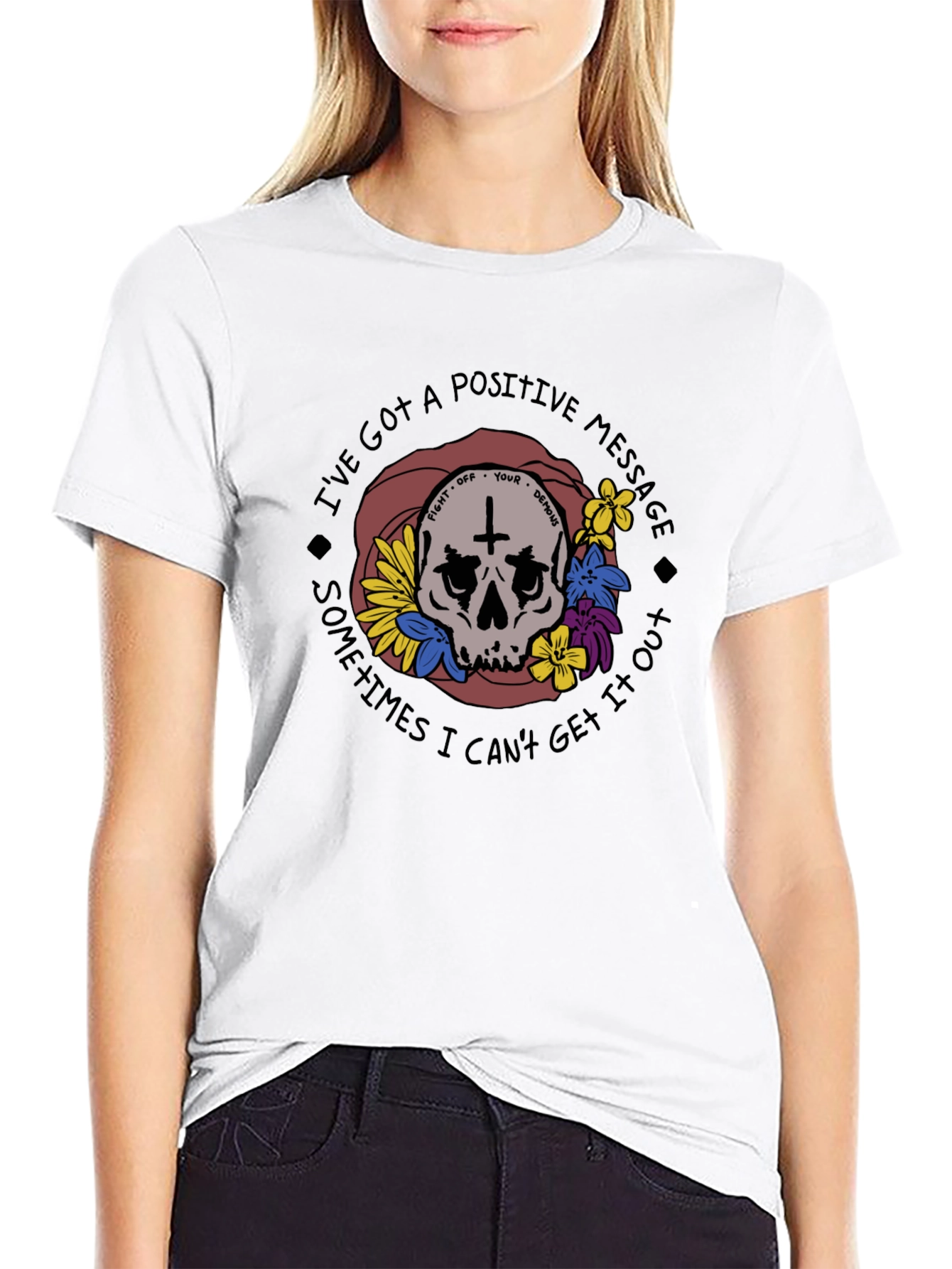 Positive Message Skull Graphic T-Shirt