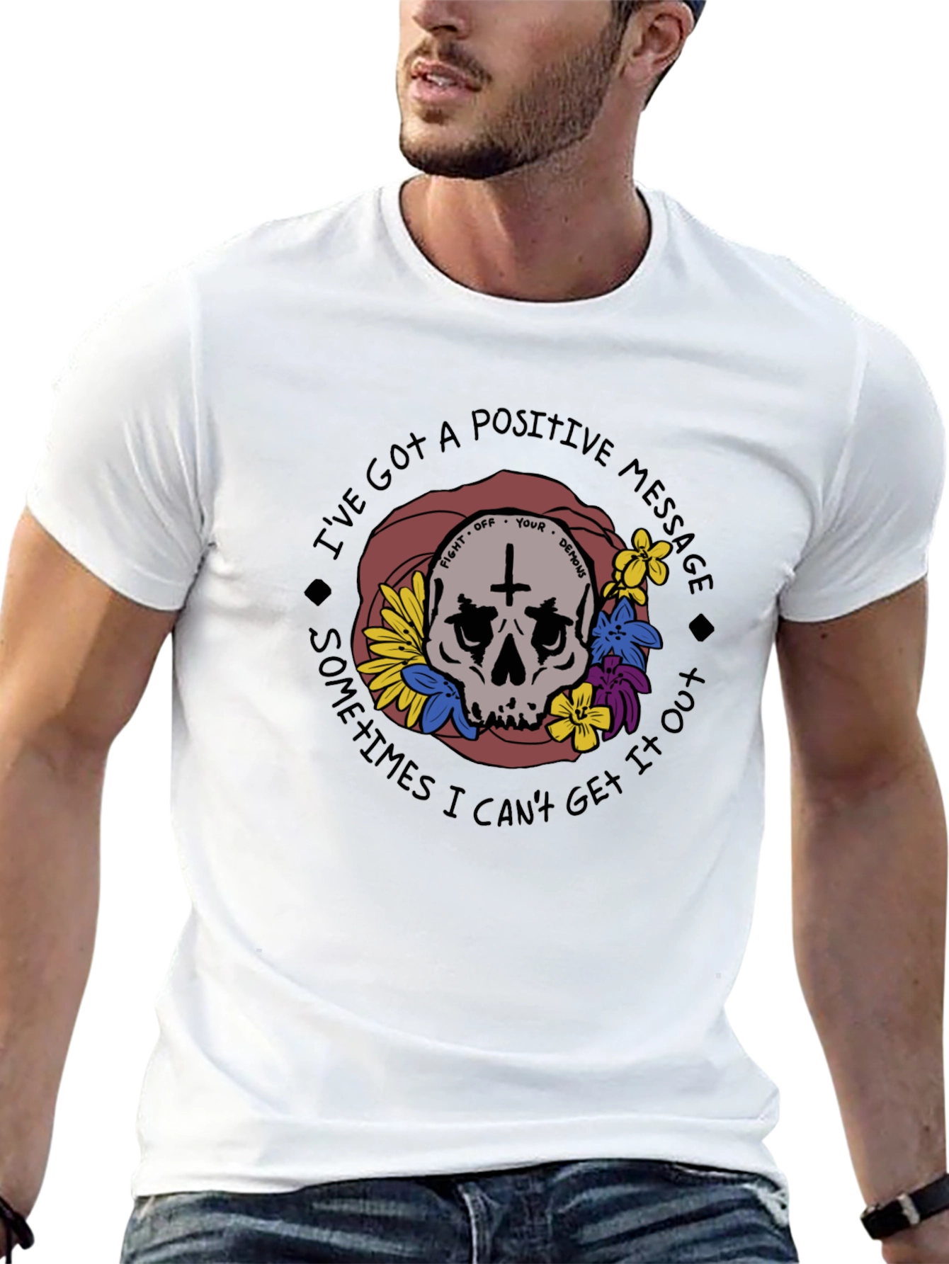 Positive Message Skull Graphic T-Shirt