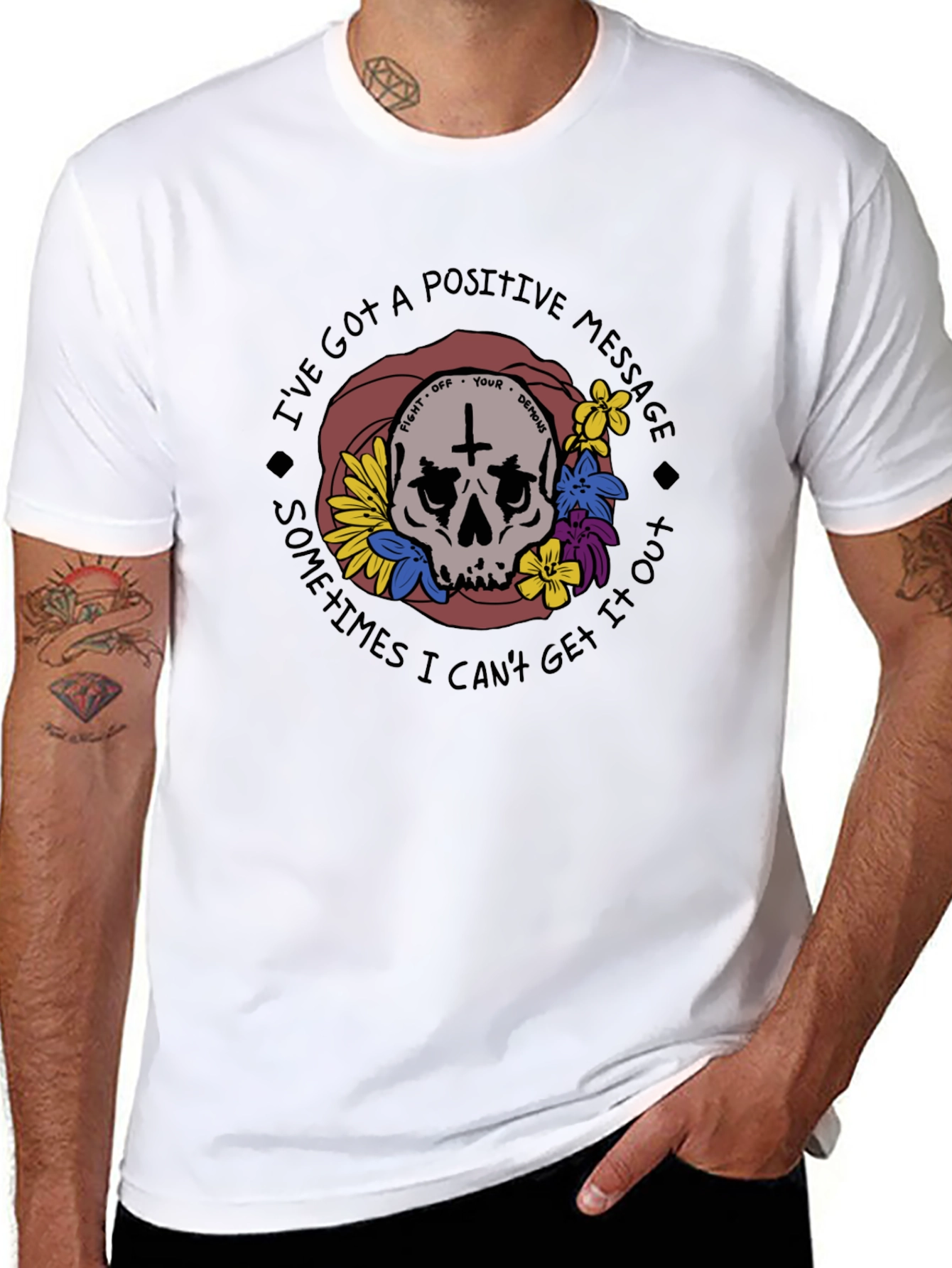 Positive Message Skull Graphic T-Shirt