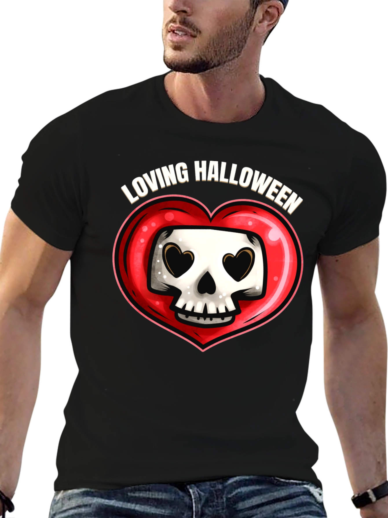 Loving Halloween Skull Heart Graphic Tee