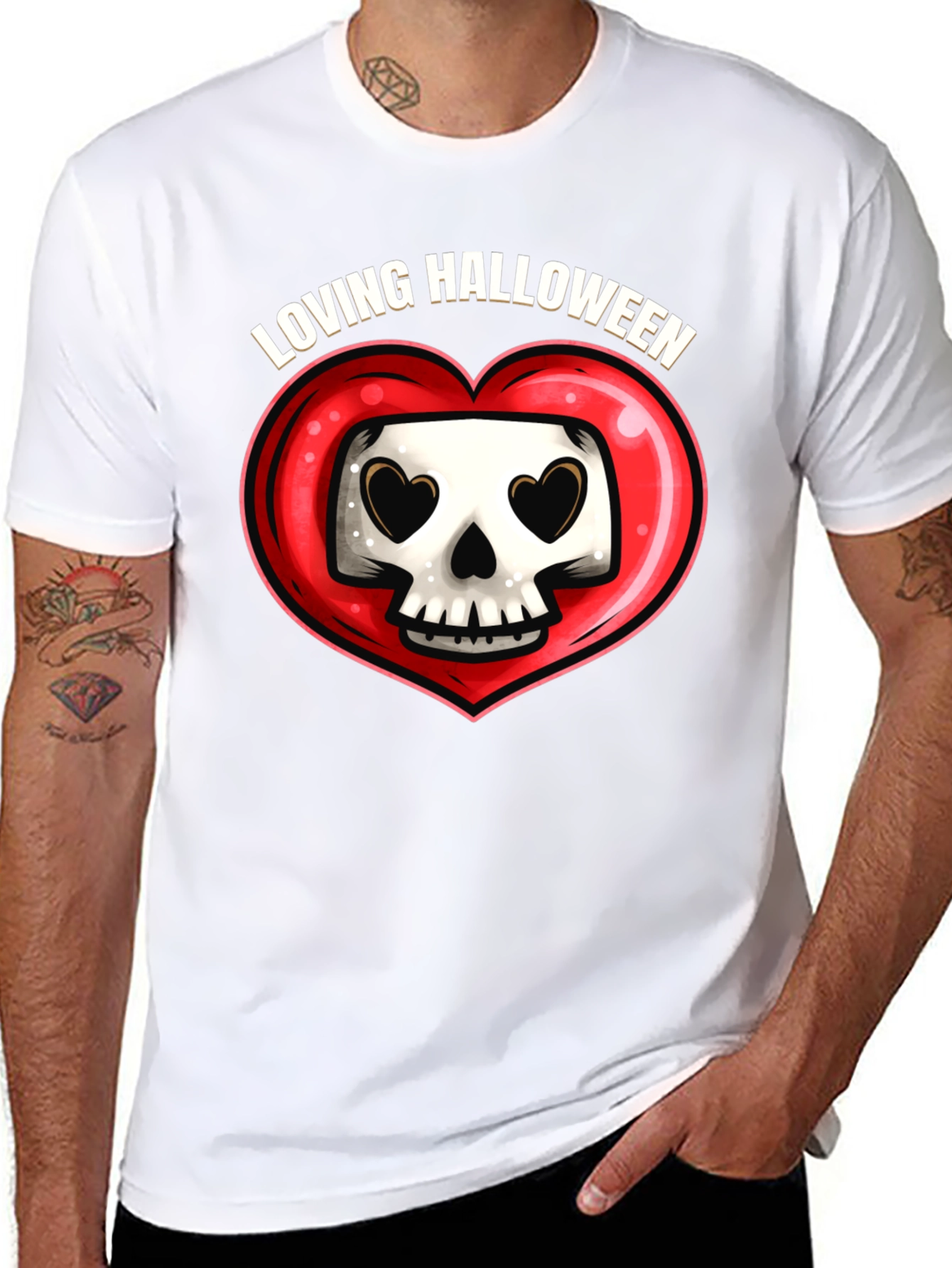Loving Halloween Skull Heart Graphic Tee