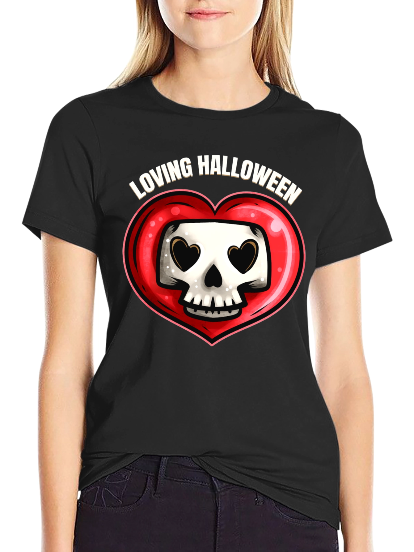 Loving Halloween Skull Heart Graphic Tee