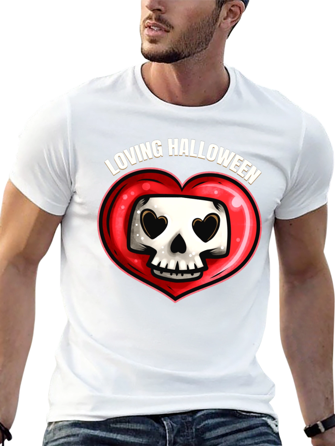 Loving Halloween Skull Heart Graphic Tee