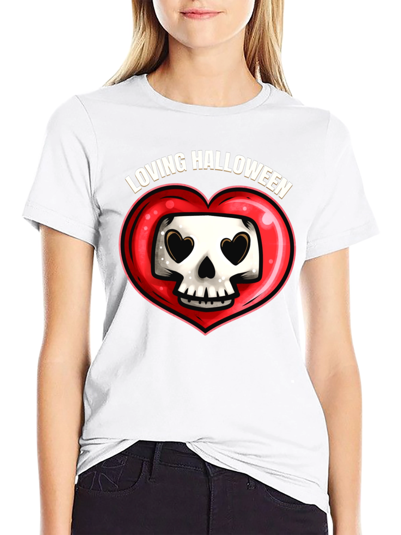 Loving Halloween Skull Heart Graphic Tee