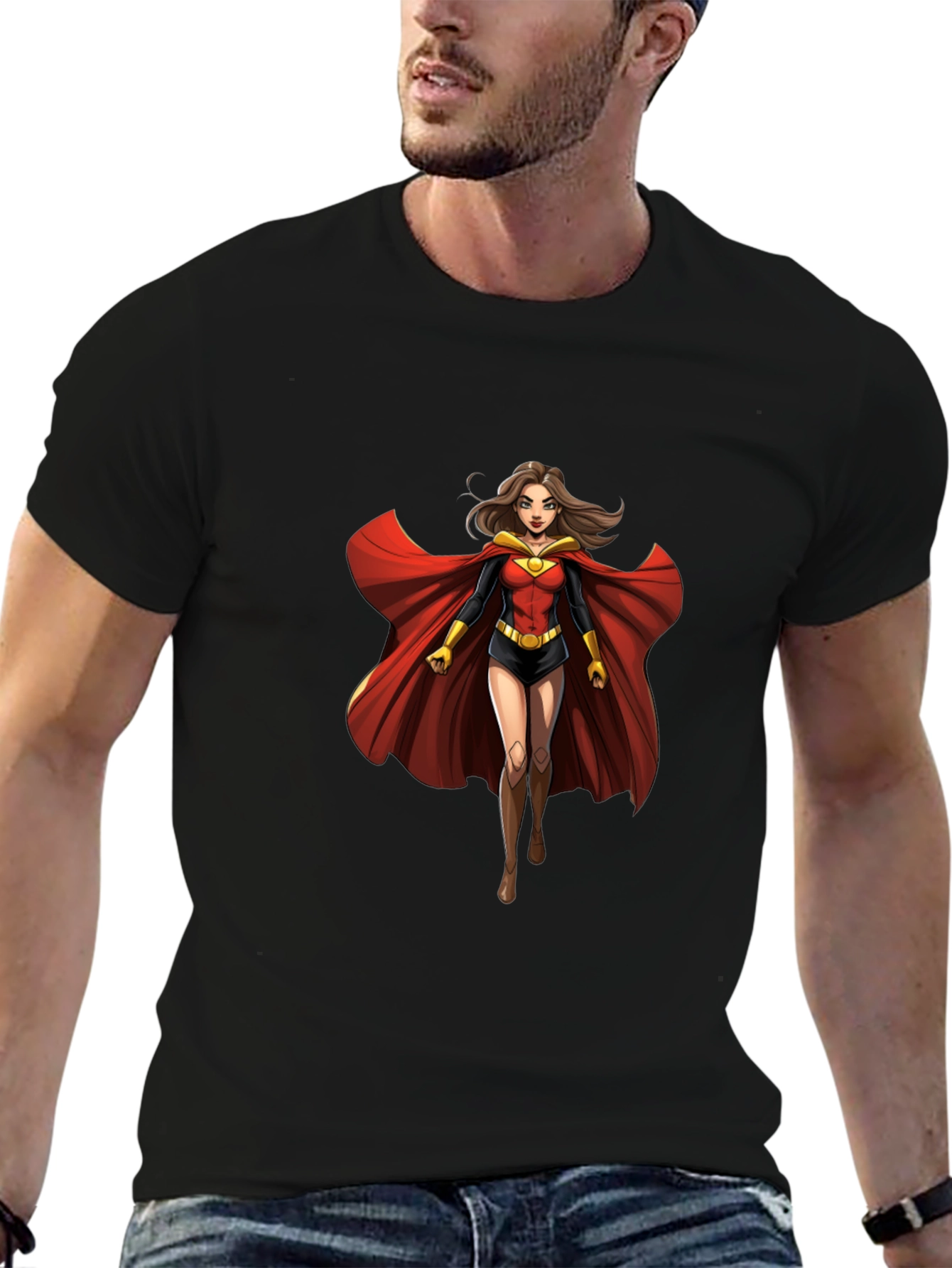 Superhero Woman Graphic Black T-Shirt