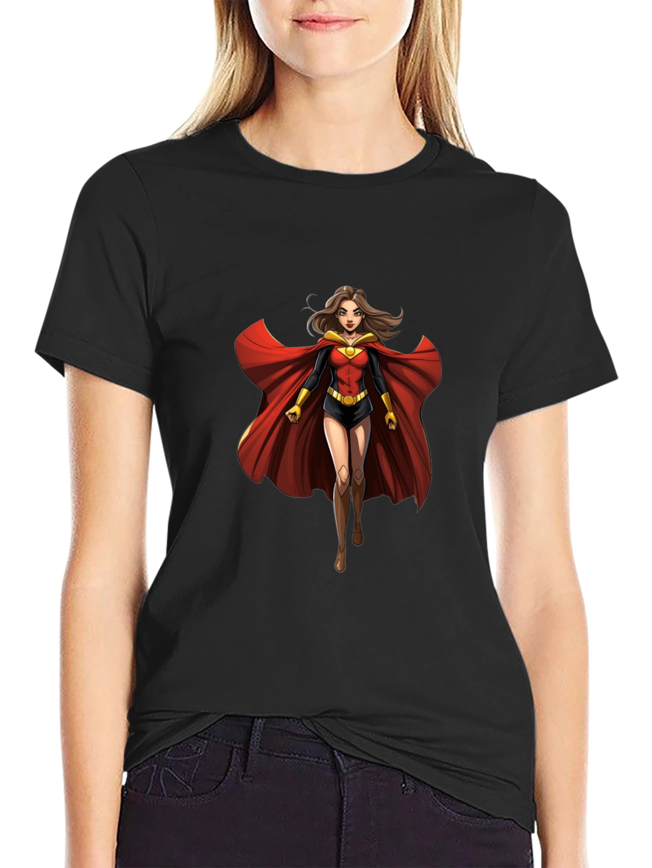 Superhero Woman Graphic Black T-Shirt