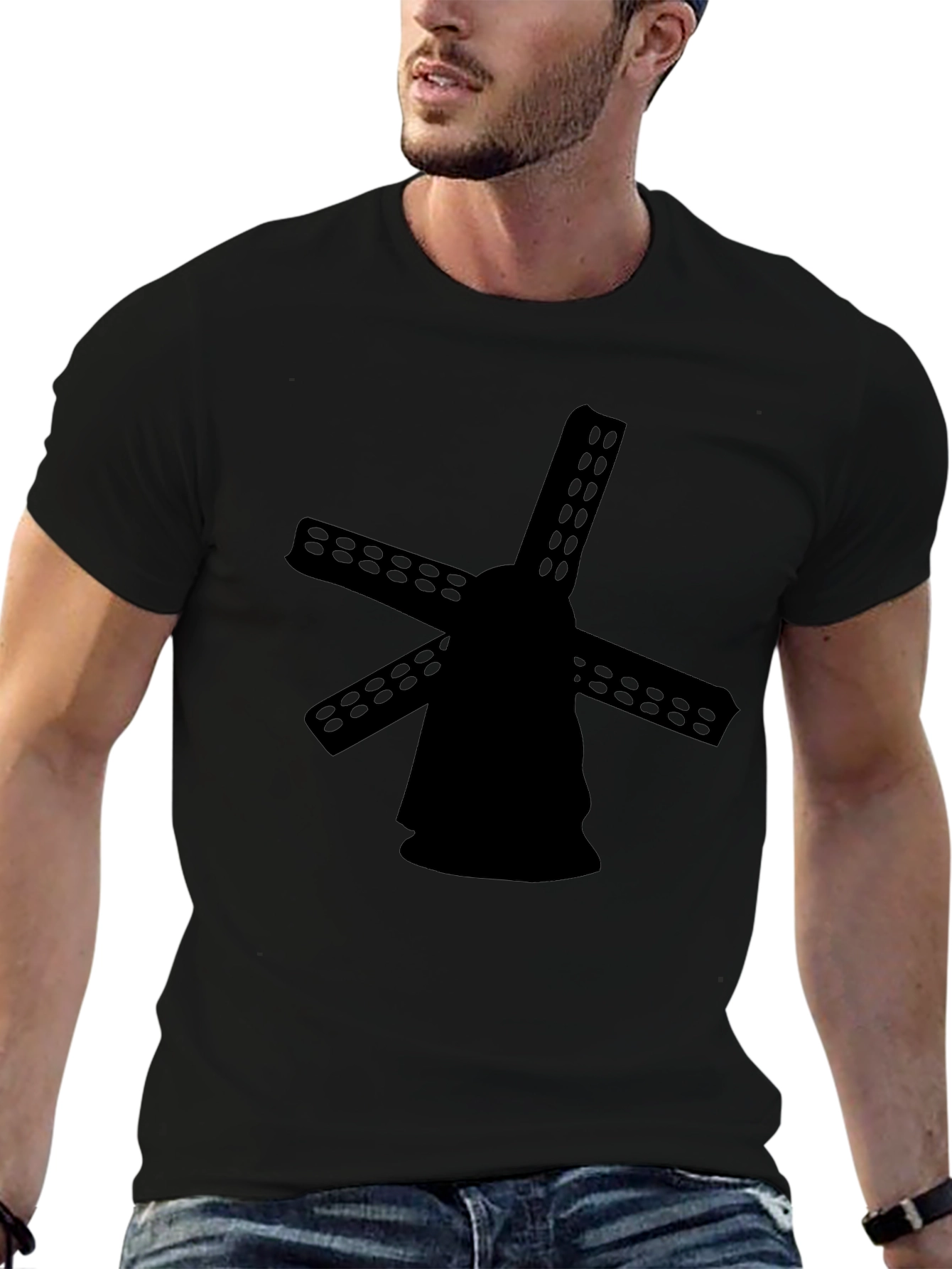 Black Windmill Silhouette Graphic Tee