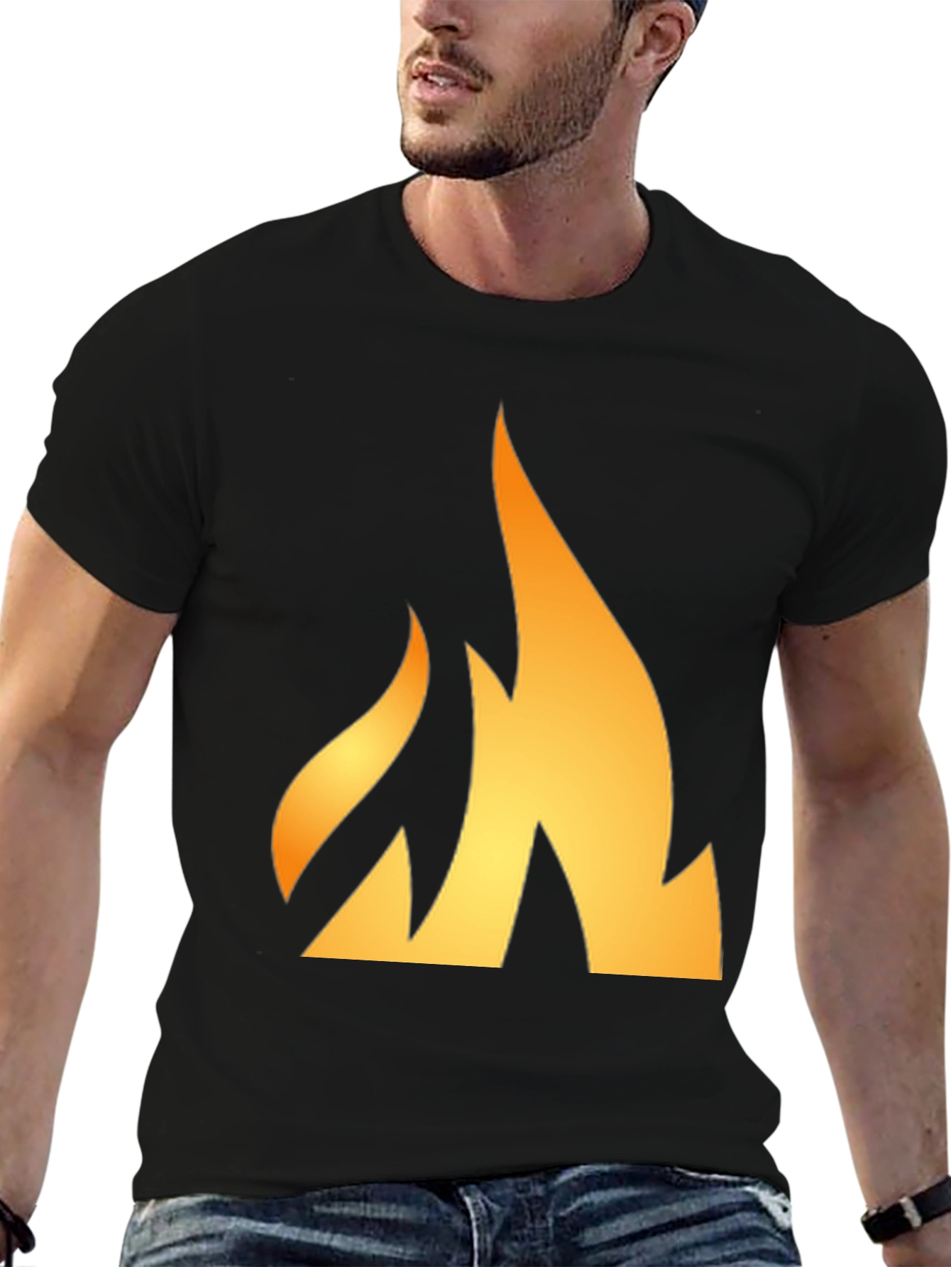 Fiery Flame Graphic Tee - Black Cotton T-Shirt