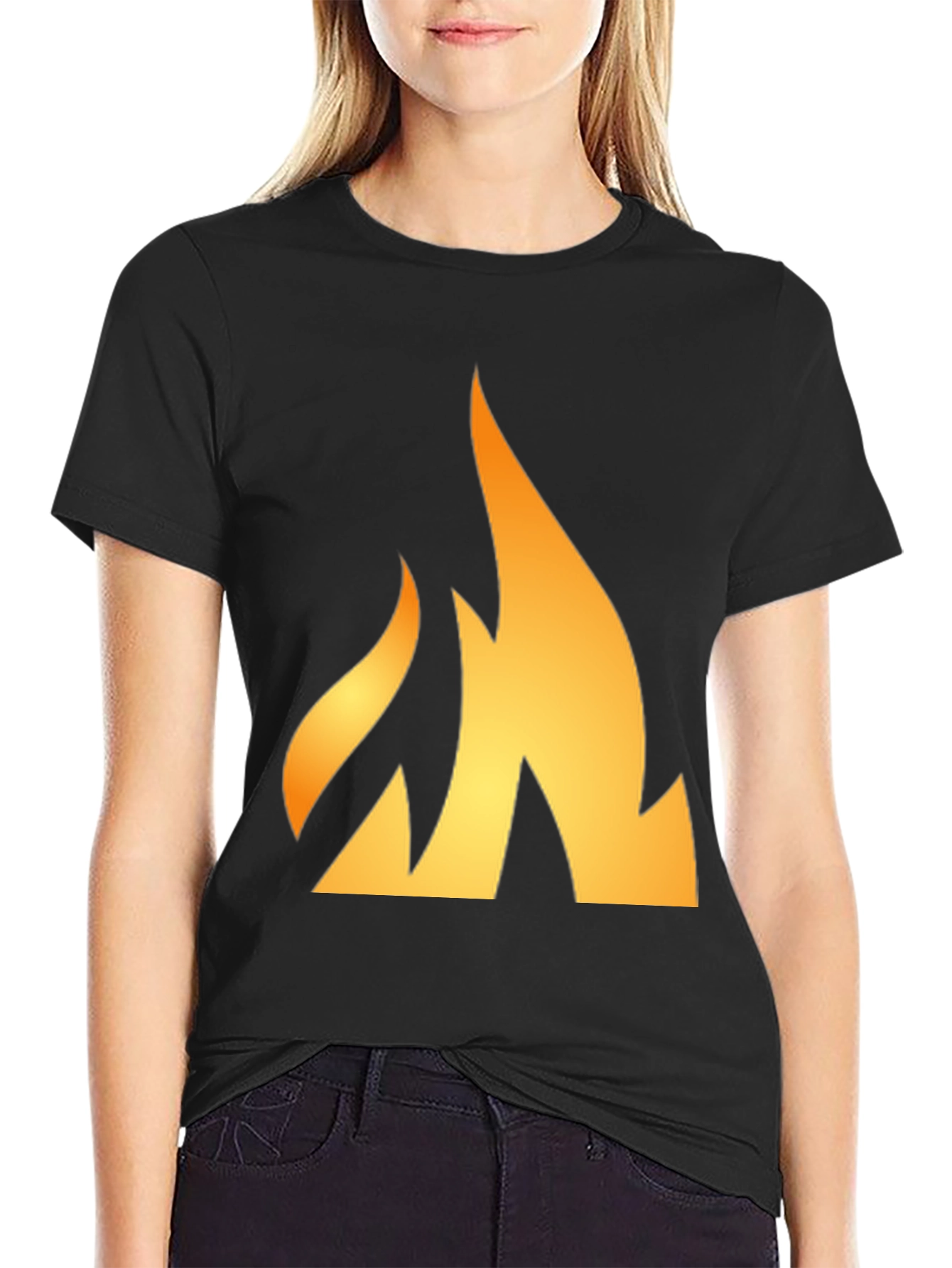 Fiery Flame Graphic Tee - Black Cotton T-Shirt