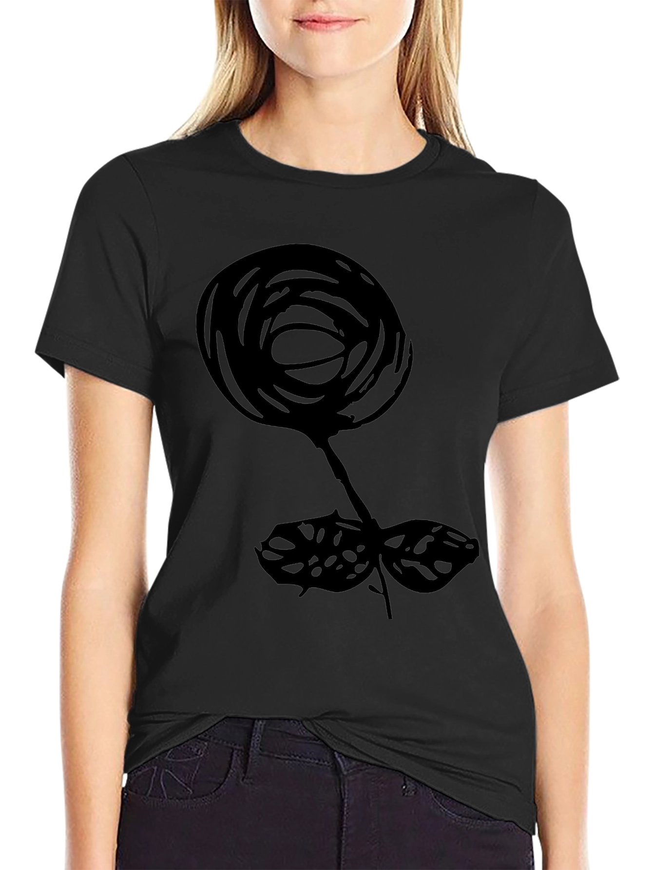 Abstract Floral Print Black T-Shirt