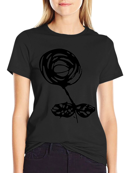 Abstract Floral Print Black T-Shirt