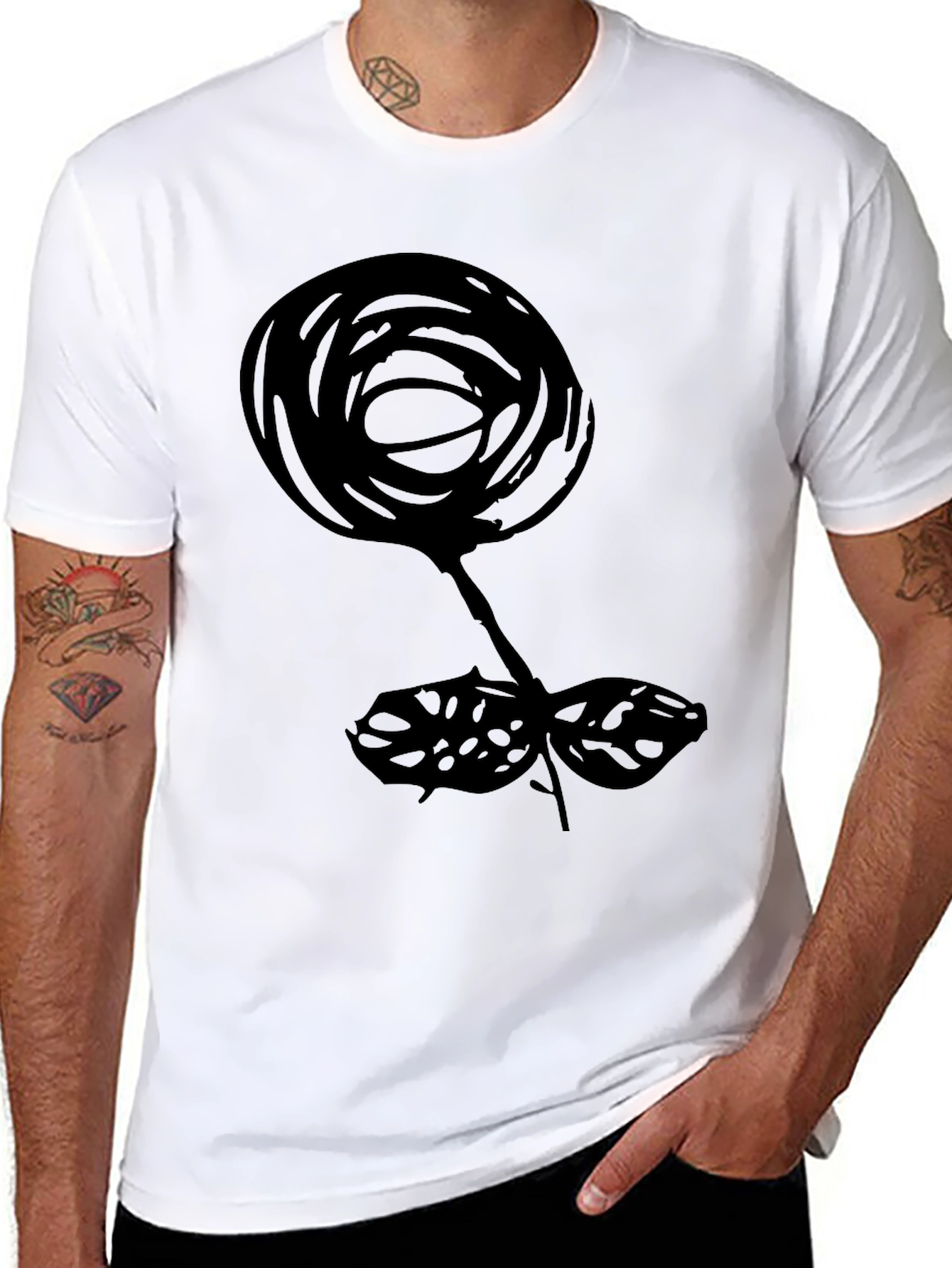 Abstract Floral Print Black T-Shirt