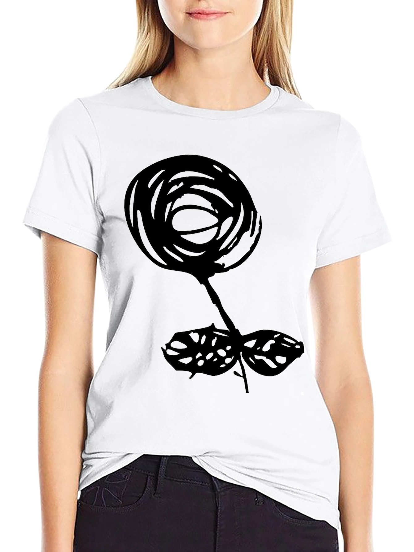 Abstract Floral Print Black T-Shirt