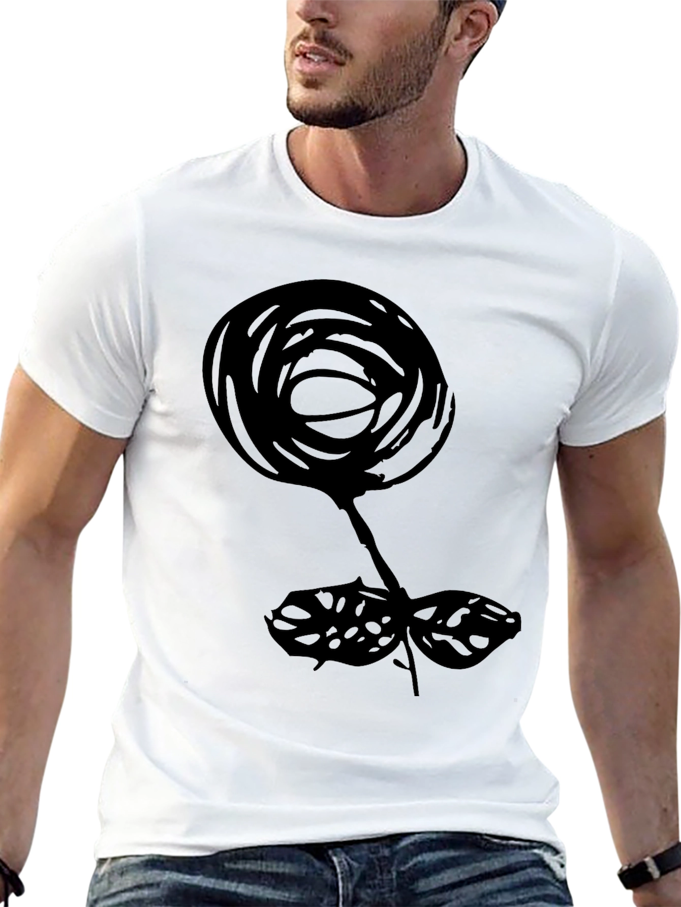 Abstract Floral Print Black T-Shirt