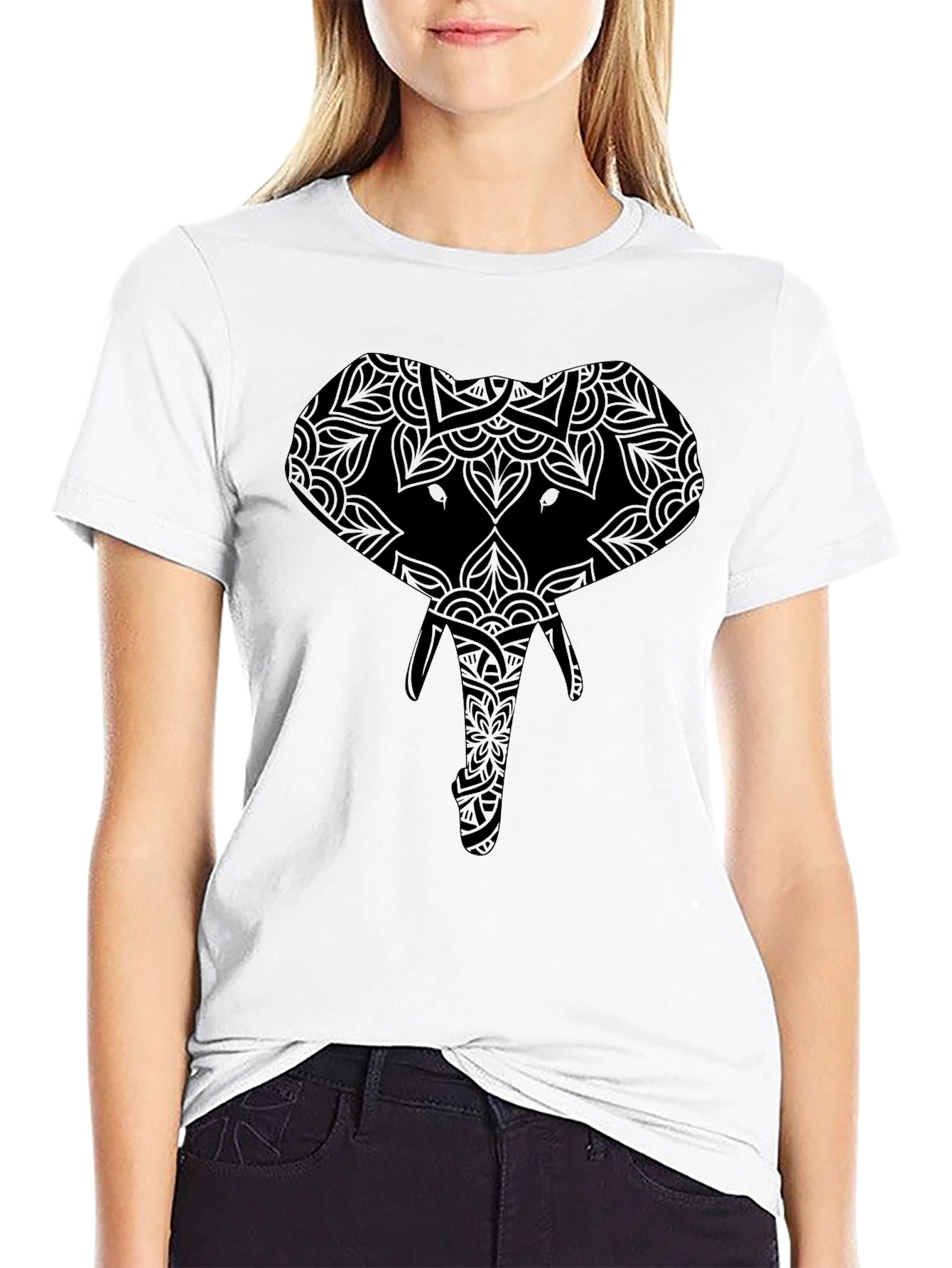 Elephant Mandala Graphic Tee - Black