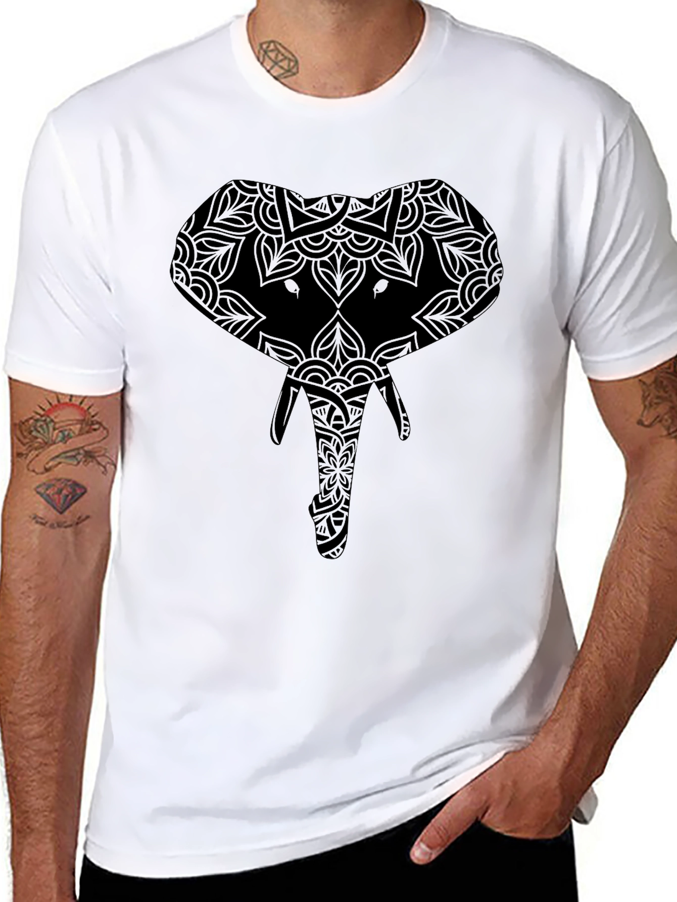 Elephant Mandala Graphic Tee - Black