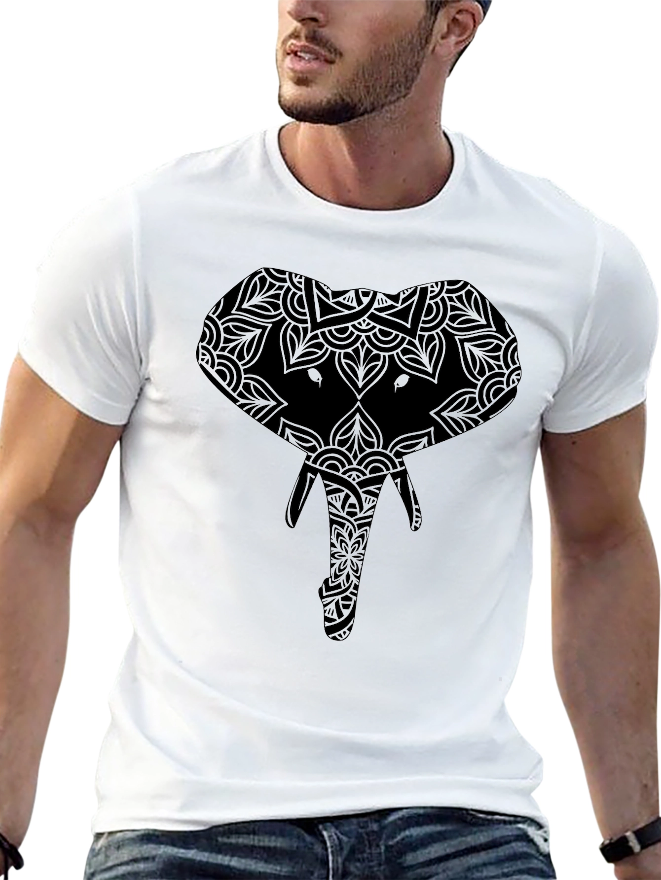 Elephant Mandala Graphic Tee - Black