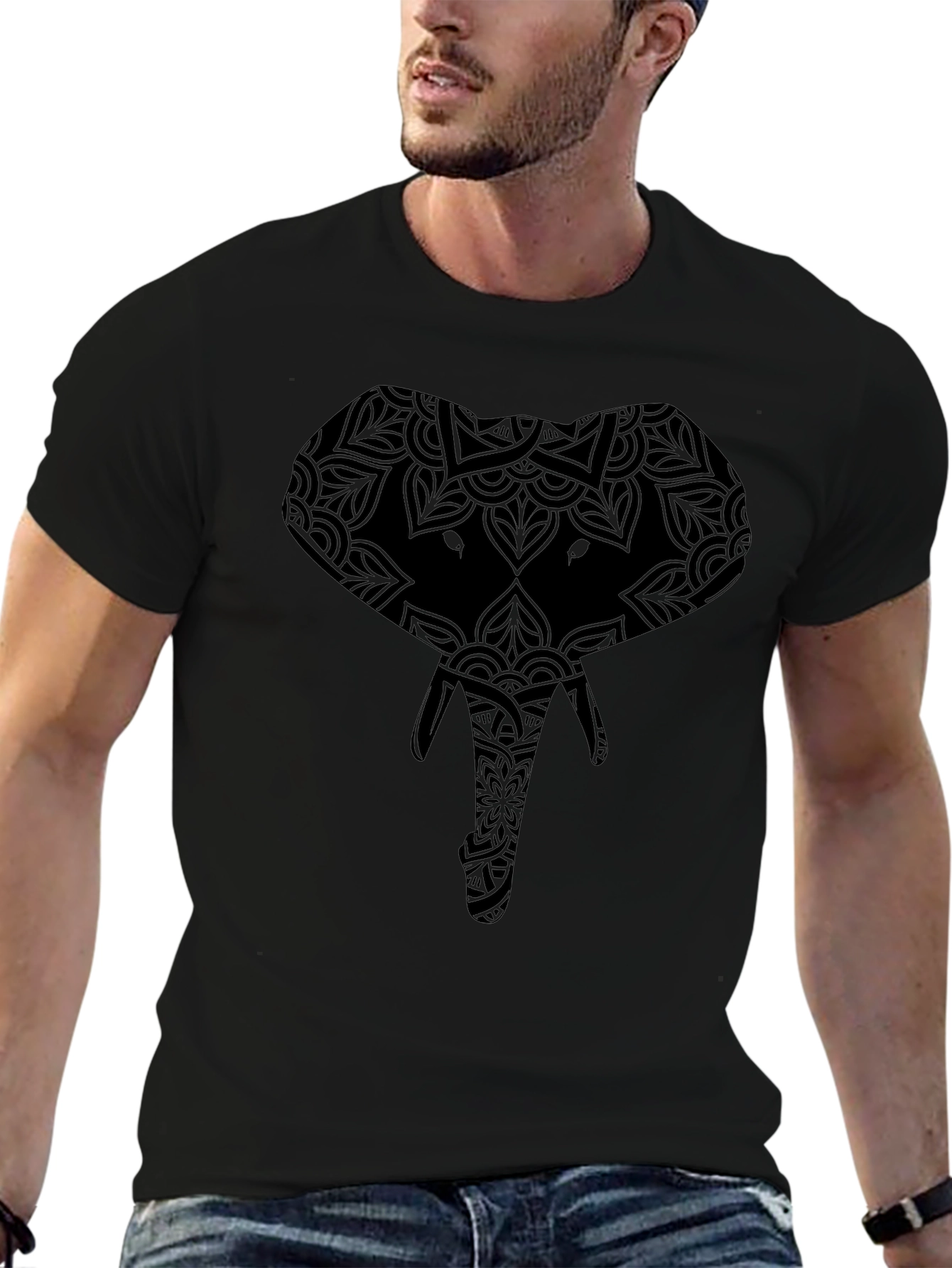Elephant Mandala Graphic Tee - Black