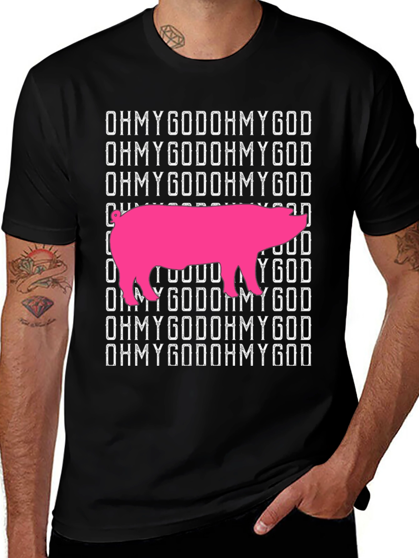 OMG Pig Graphic T-Shirt - Black Cotton Tee