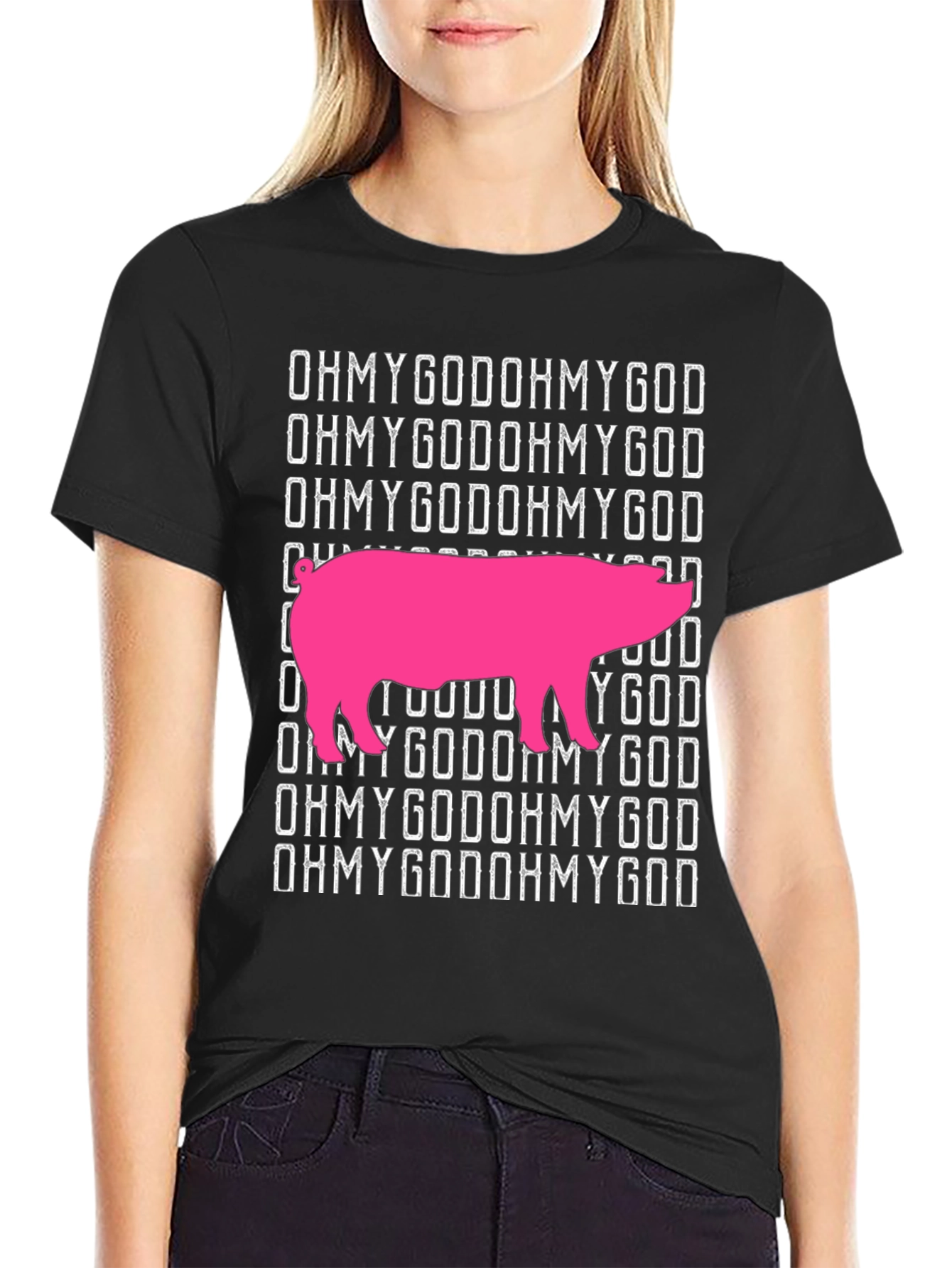 OMG Pig Graphic T-Shirt - Black Cotton Tee