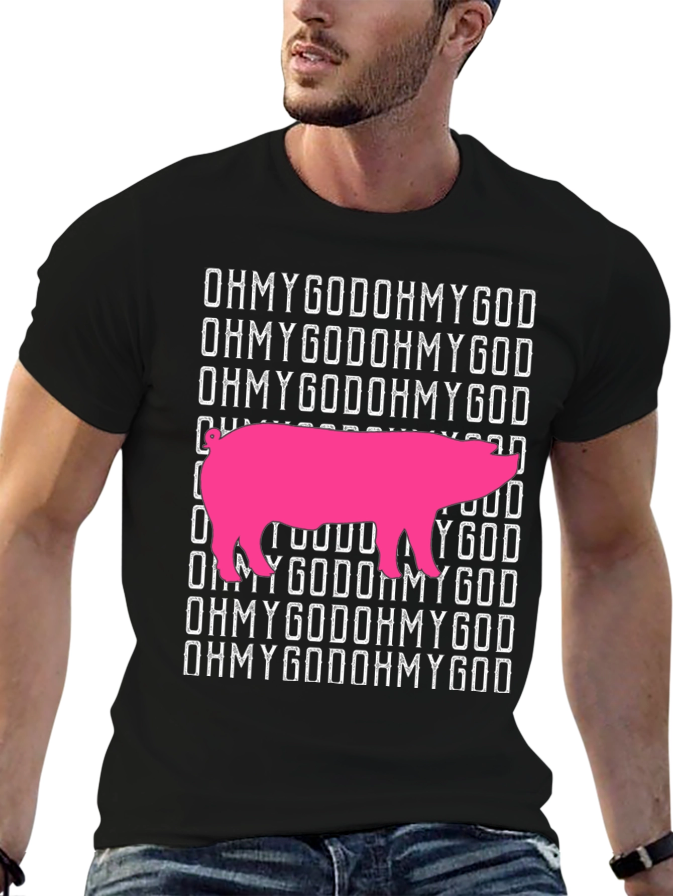 OMG Pig Graphic T-Shirt - Black Cotton Tee