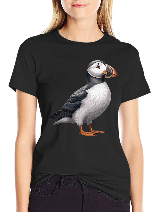Puffin Graphic Tee - Soft Black Cotton Bird T-Shirt