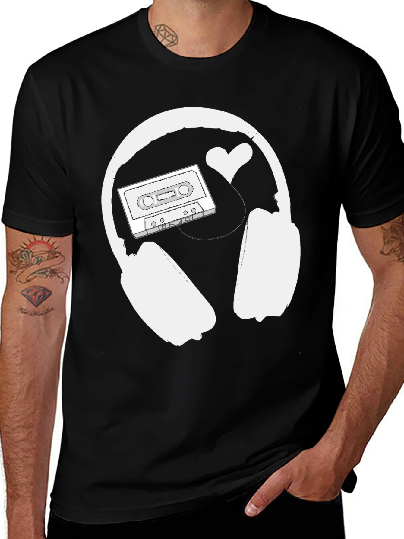 Retro Music Lover Tee: Headphones Cassette & Heart