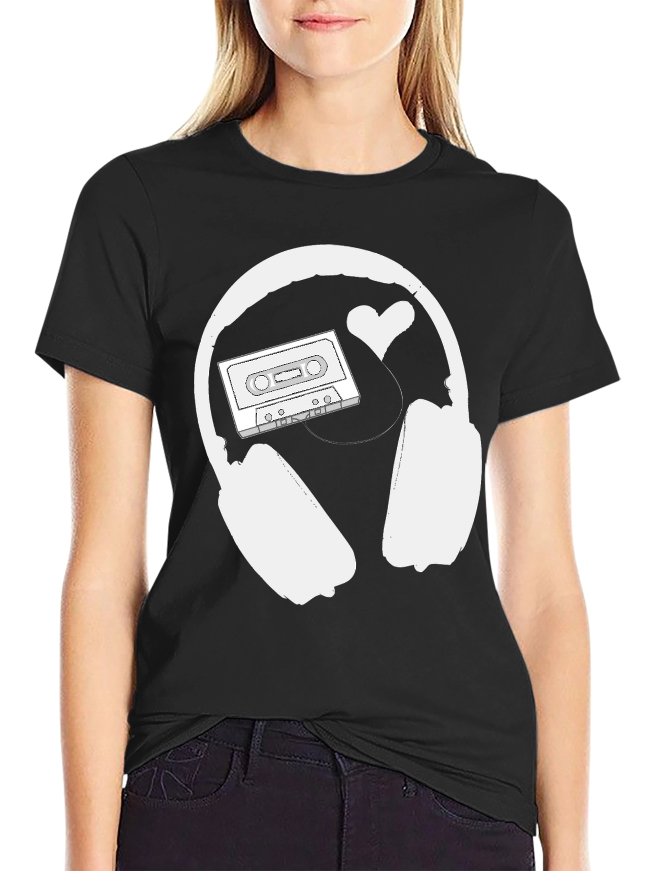 Retro Music Lover Tee: Headphones Cassette & Heart