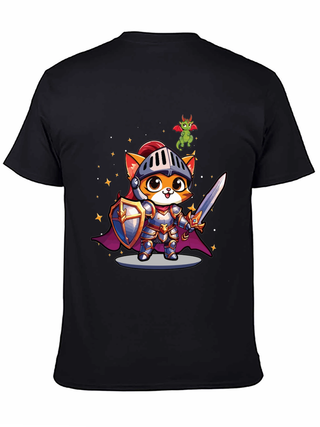 Knight Cat T-Shirt - Cartoon Dragon Tee