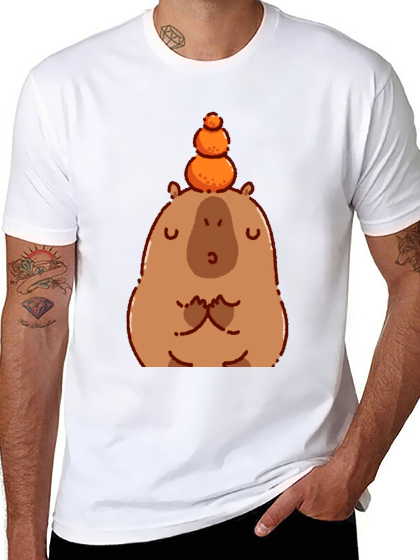 Cute Capybara Balancing Fruit Graphic Tee