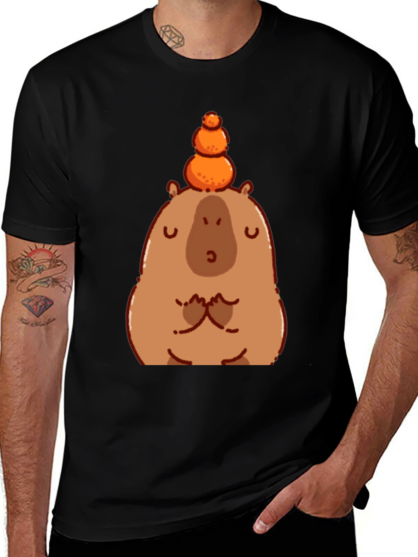 Cute Capybara Balancing Fruit Graphic Tee