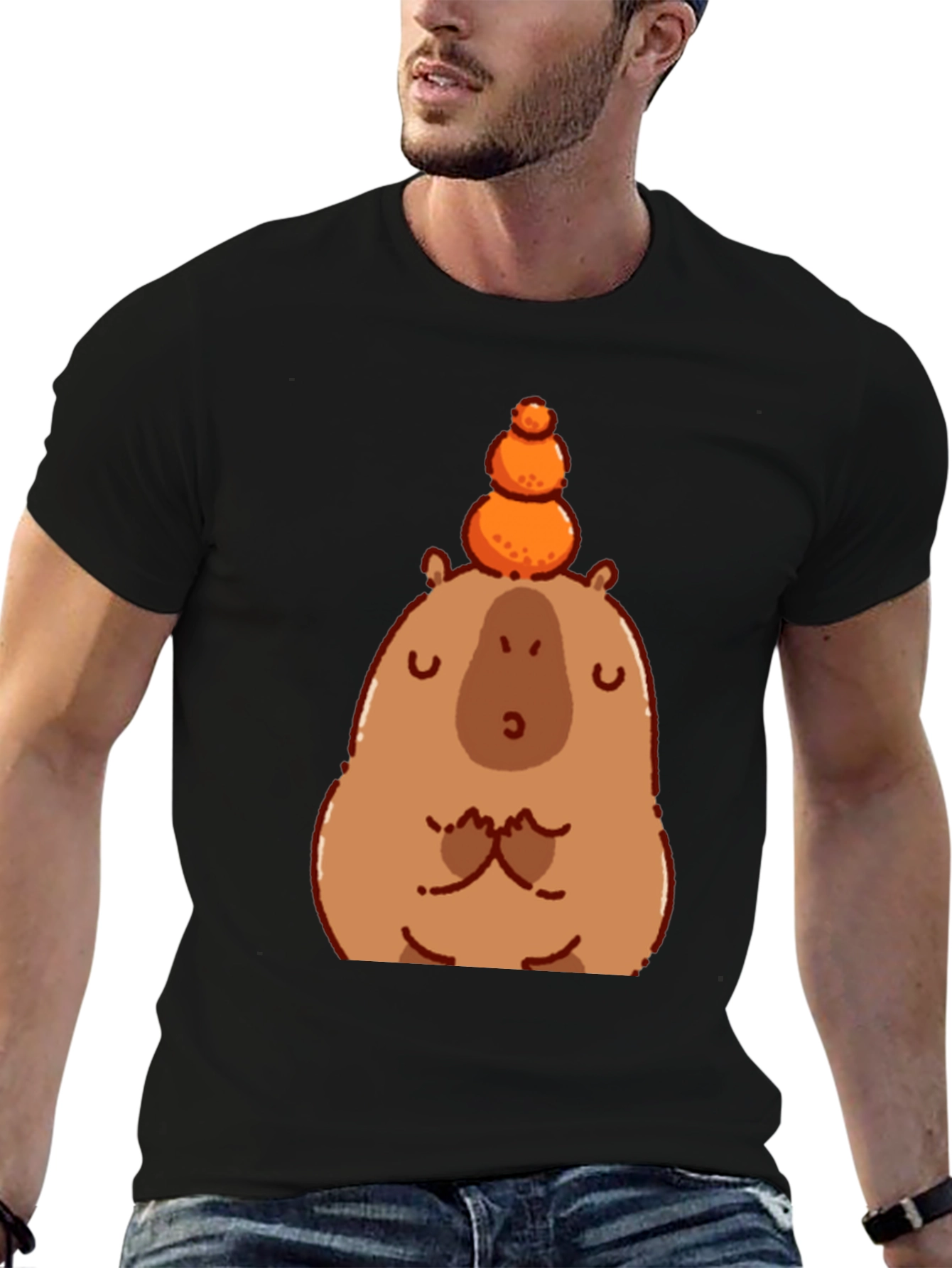 Cute Capybara Balancing Fruit Graphic Tee