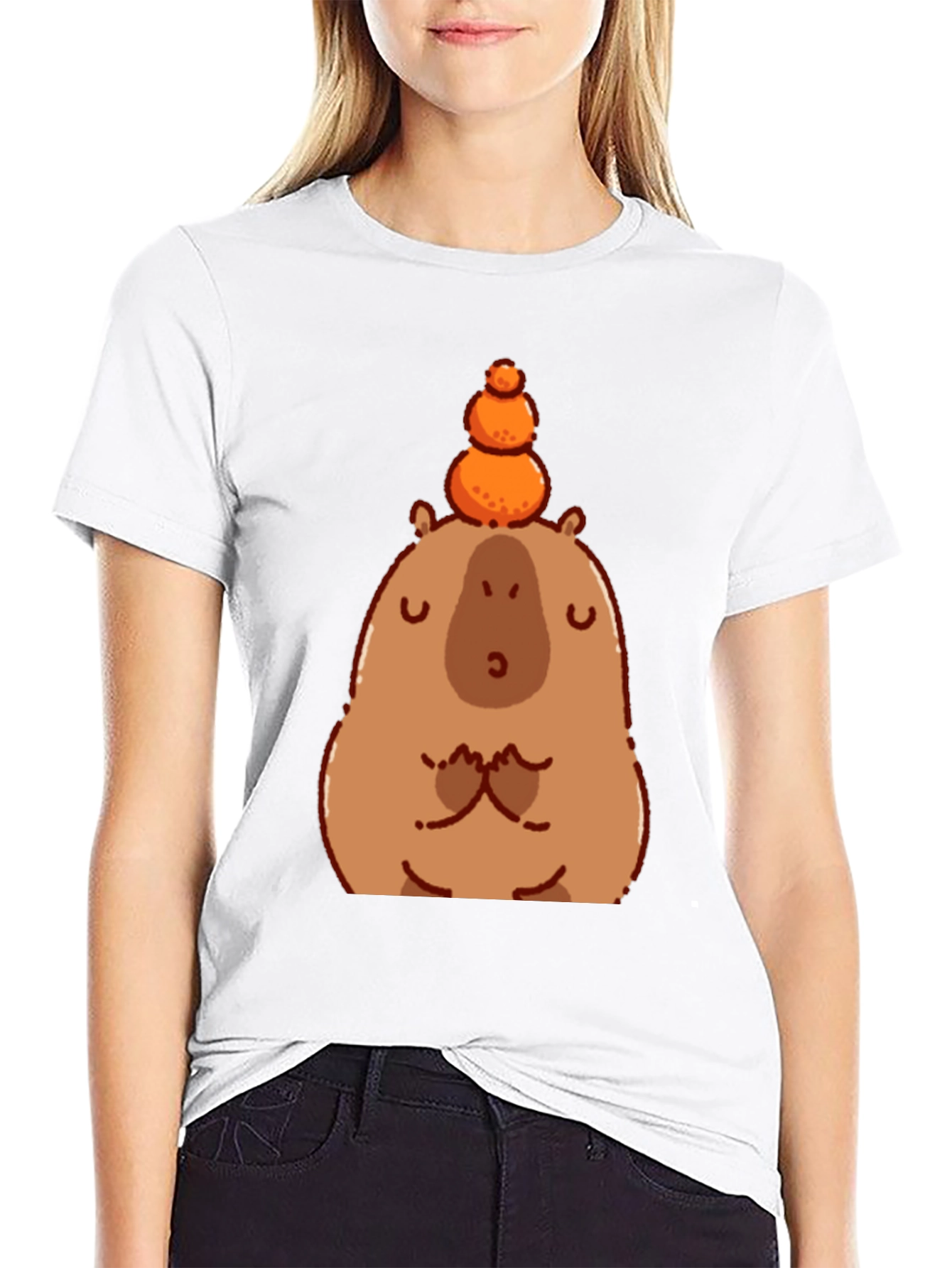 Cute Capybara Balancing Fruit Graphic Tee
