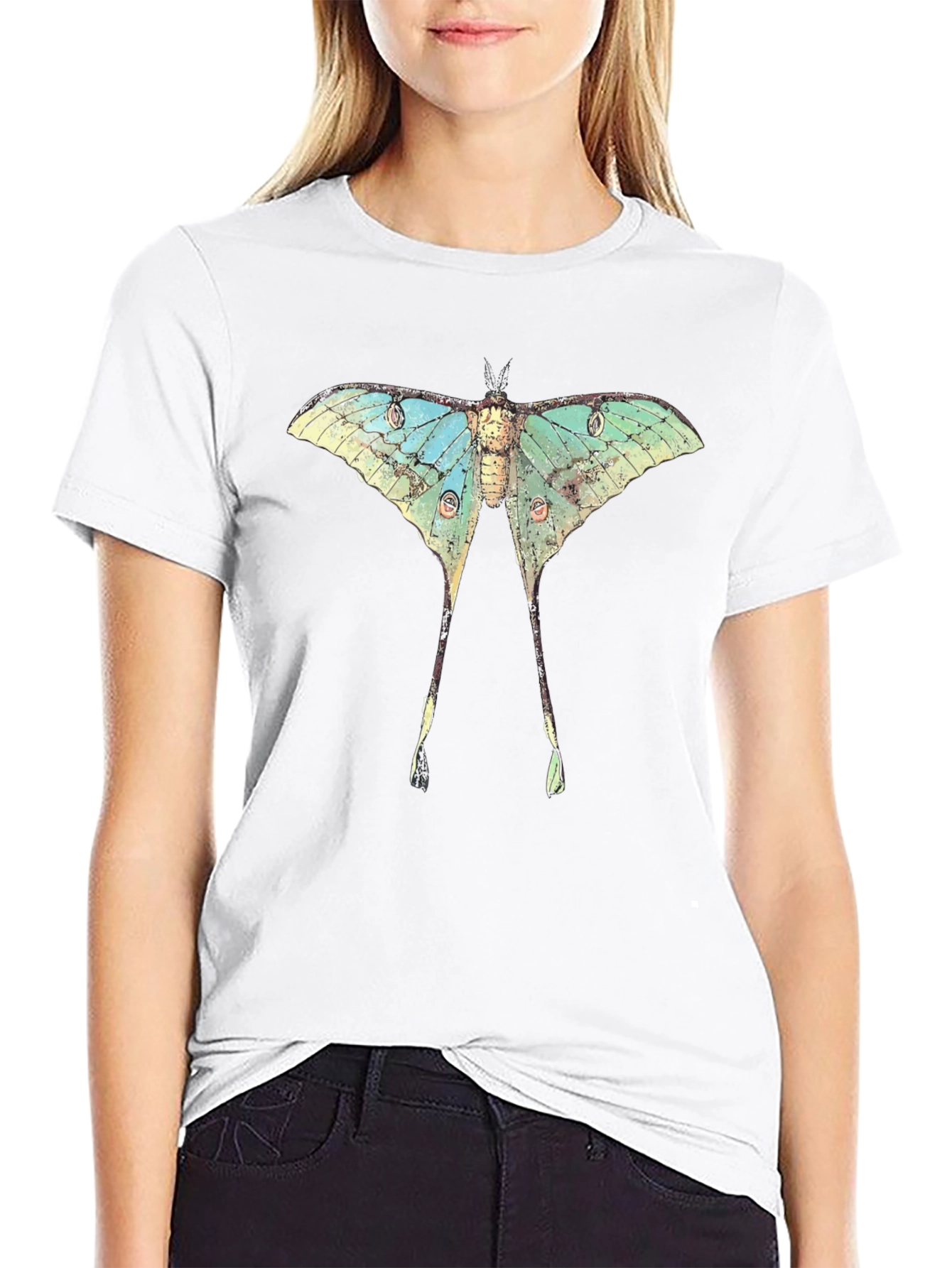 Luna Moth Graphic Print Black T-Shirt