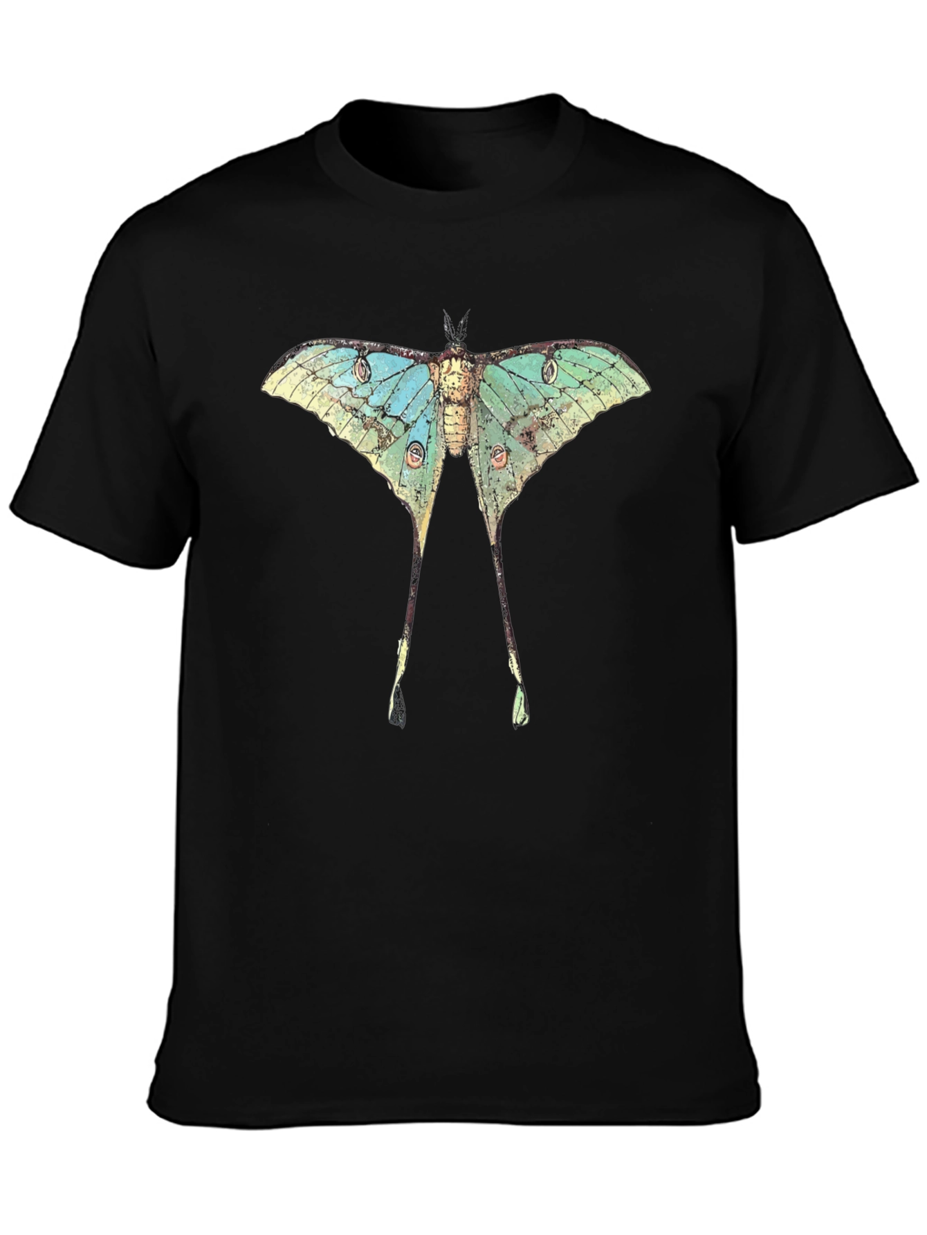 Luna Moth Graphic Print Black T-Shirt