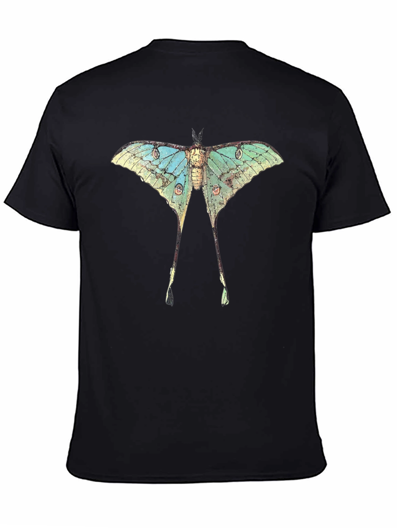 Luna Moth Graphic Print Black T-Shirt