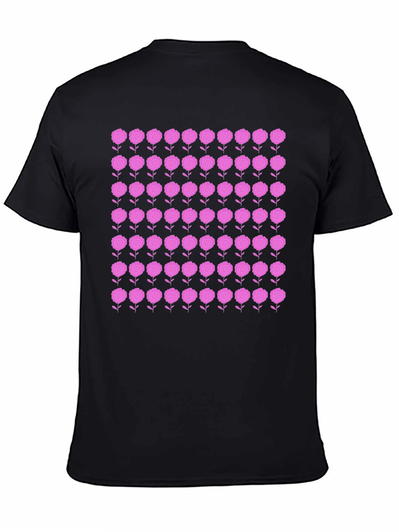 Floral Rose Pattern Black T-Shirt