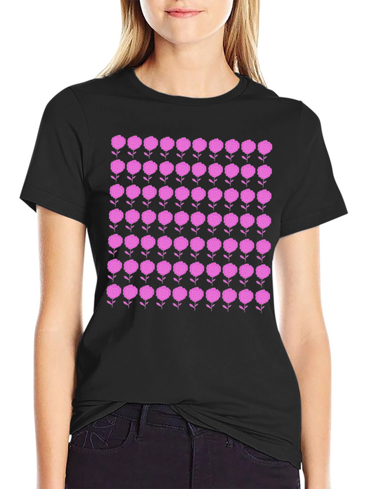 Floral Rose Pattern Black T-Shirt