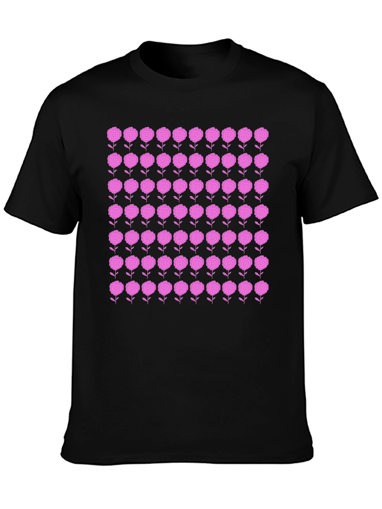 Floral Rose Pattern Black T-Shirt