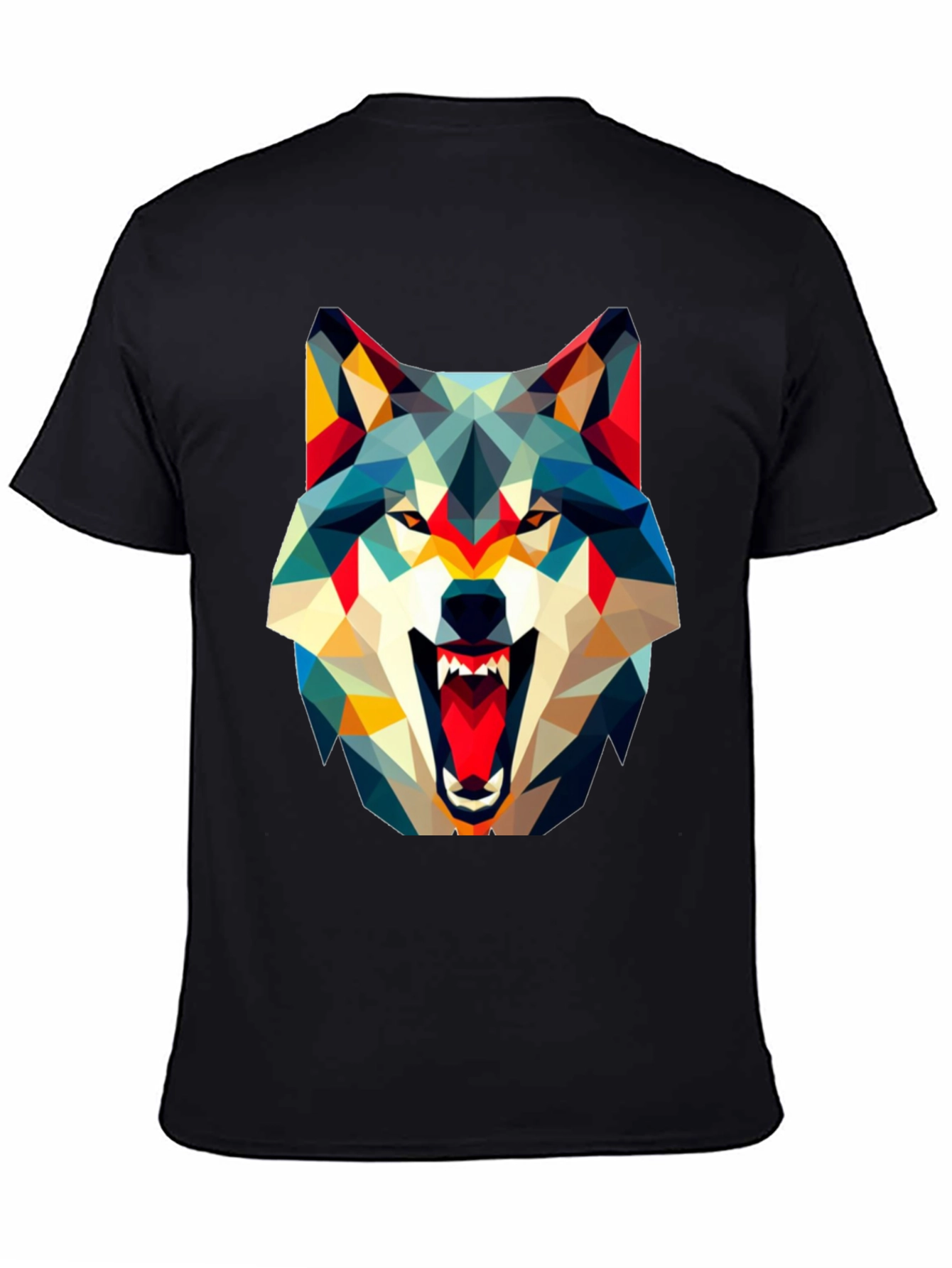 Geometric Wolf Graphic Black T-Shirt