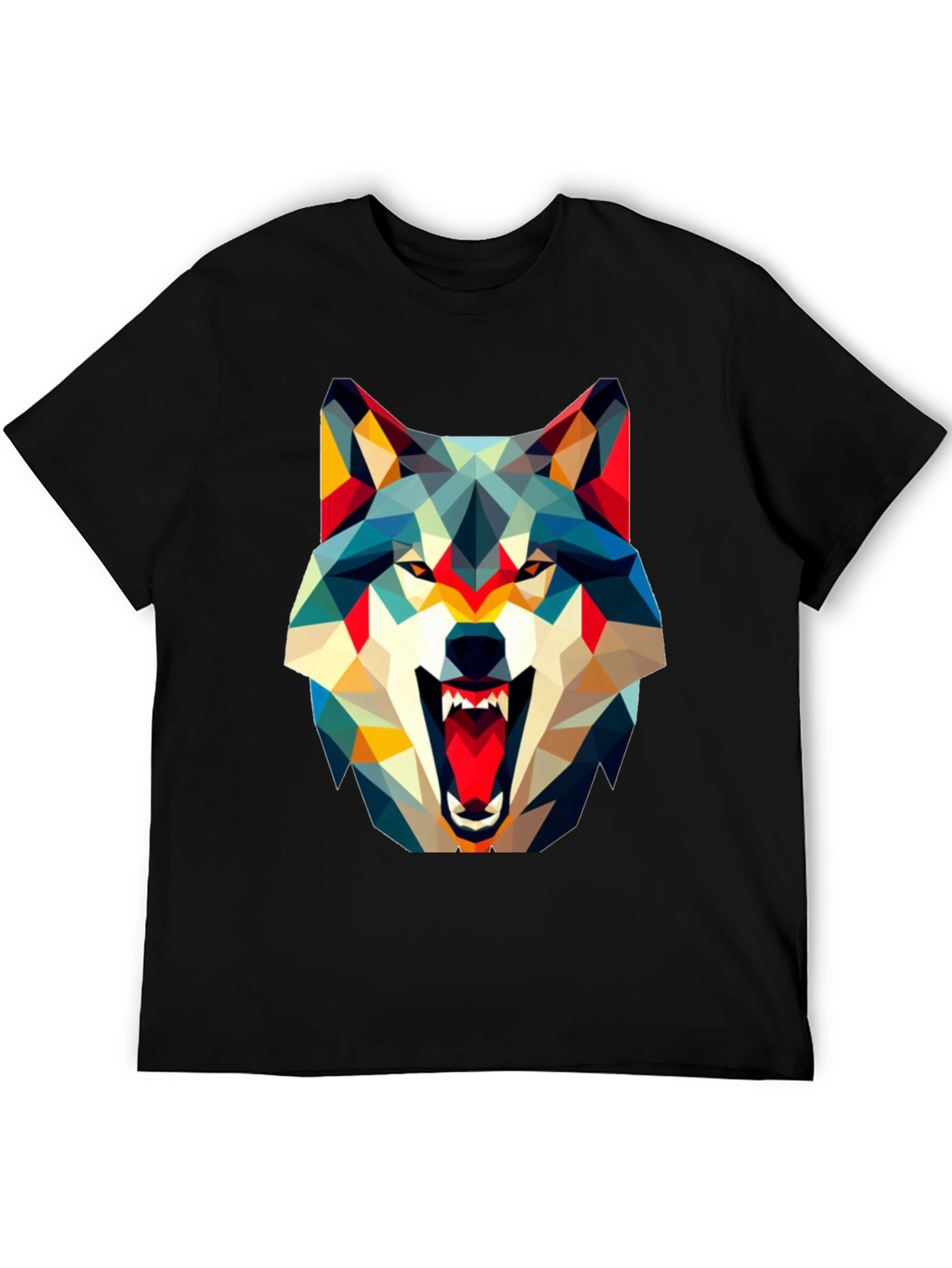 Geometric Wolf Graphic Black T-Shirt