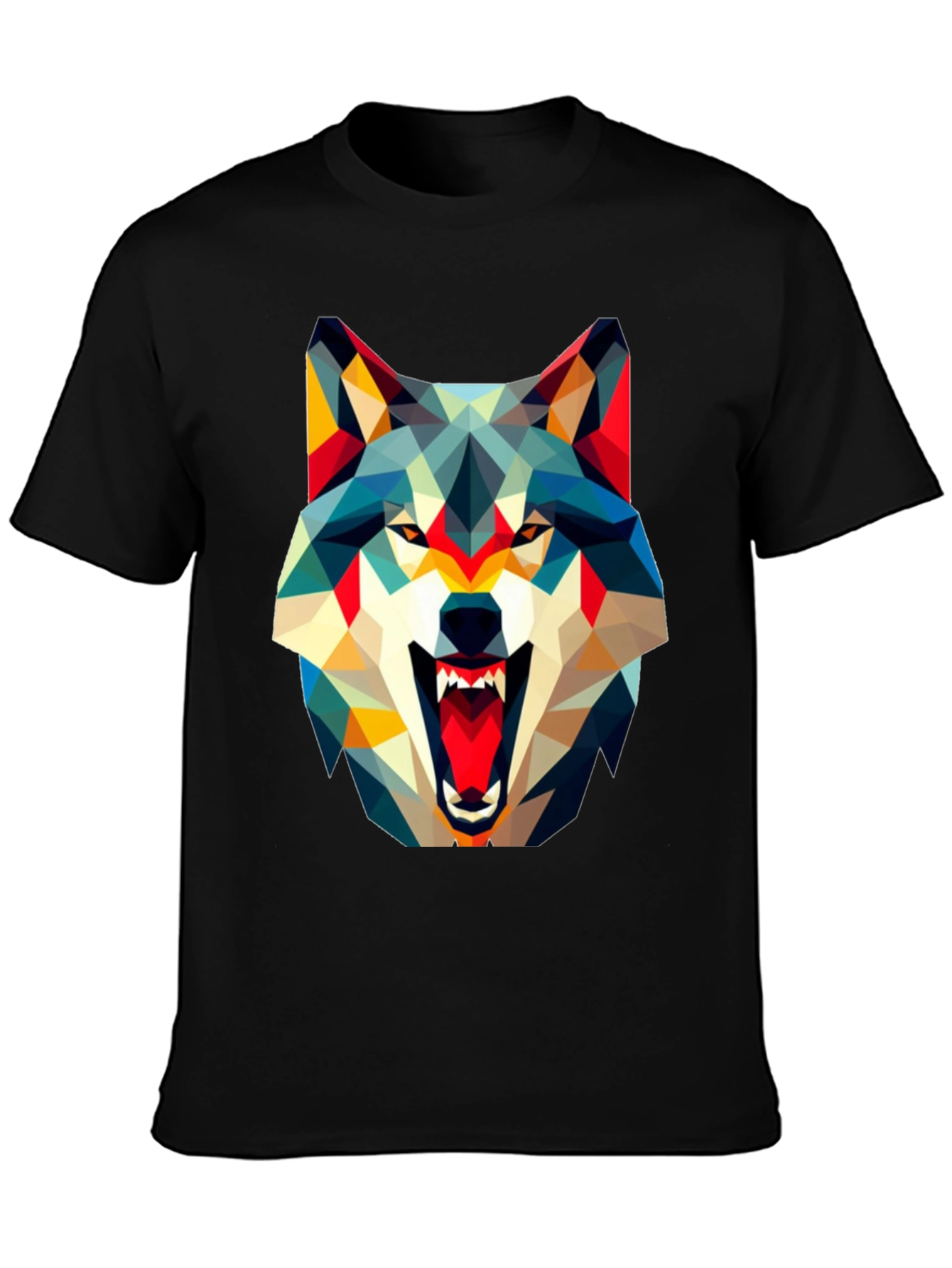 Geometric Wolf Graphic Black T-Shirt