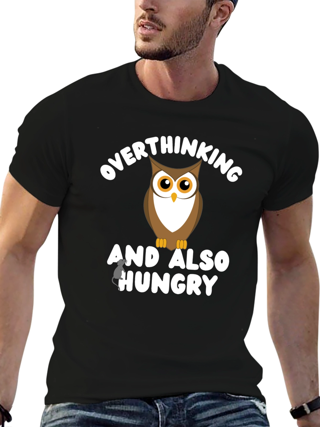 Overthinking Owl Graphic Tee - Unisex Black T-Shirt