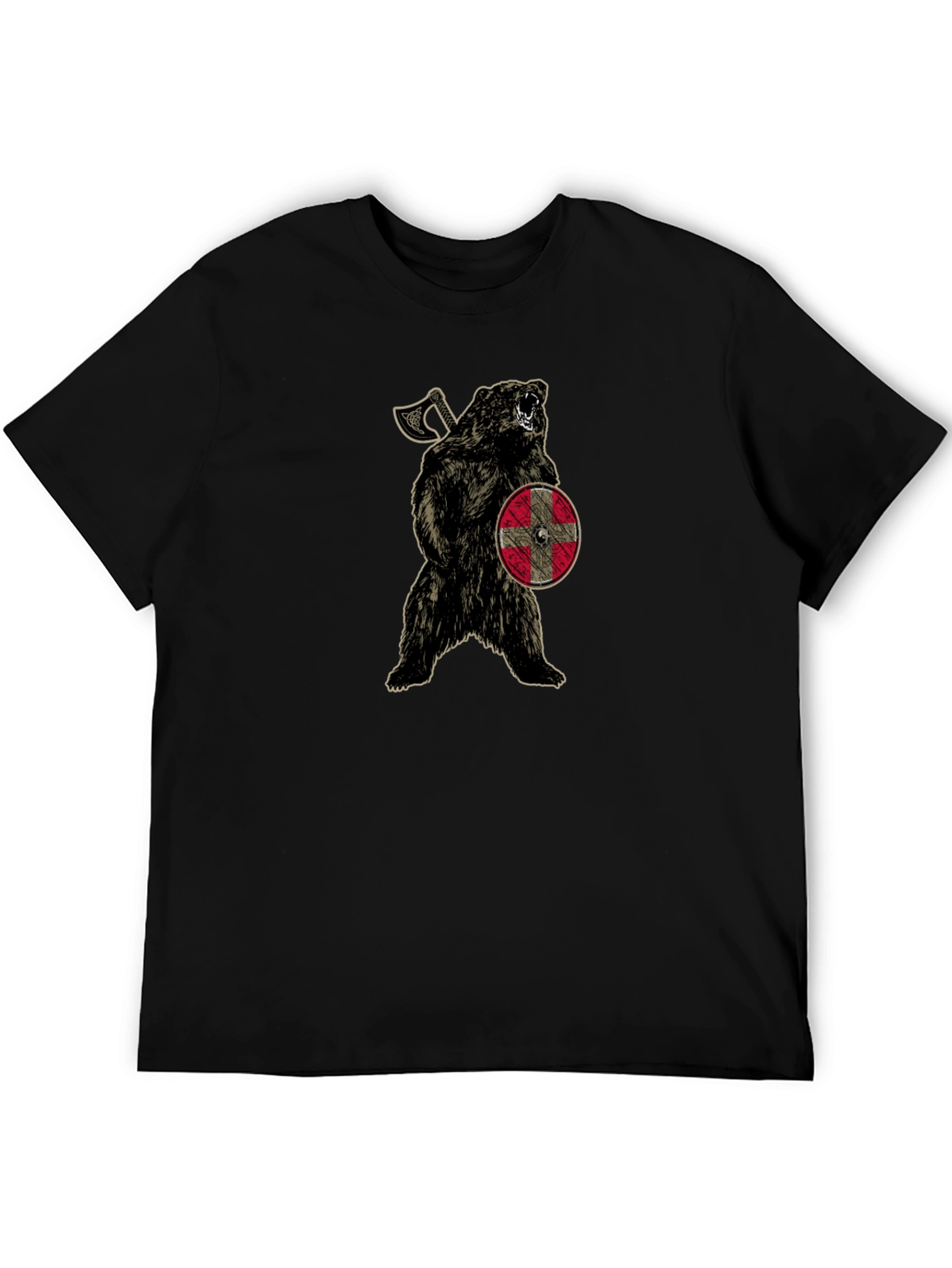 Viking Bear Graphic Tee - Black Cotton Blend