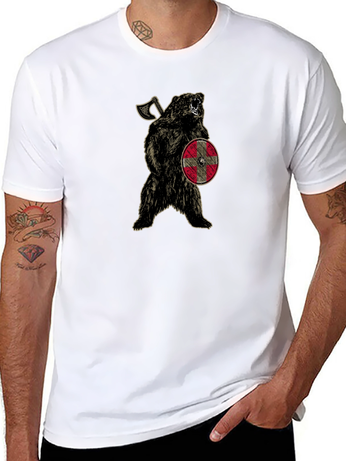 Viking Bear Graphic Tee - Black Cotton Blend