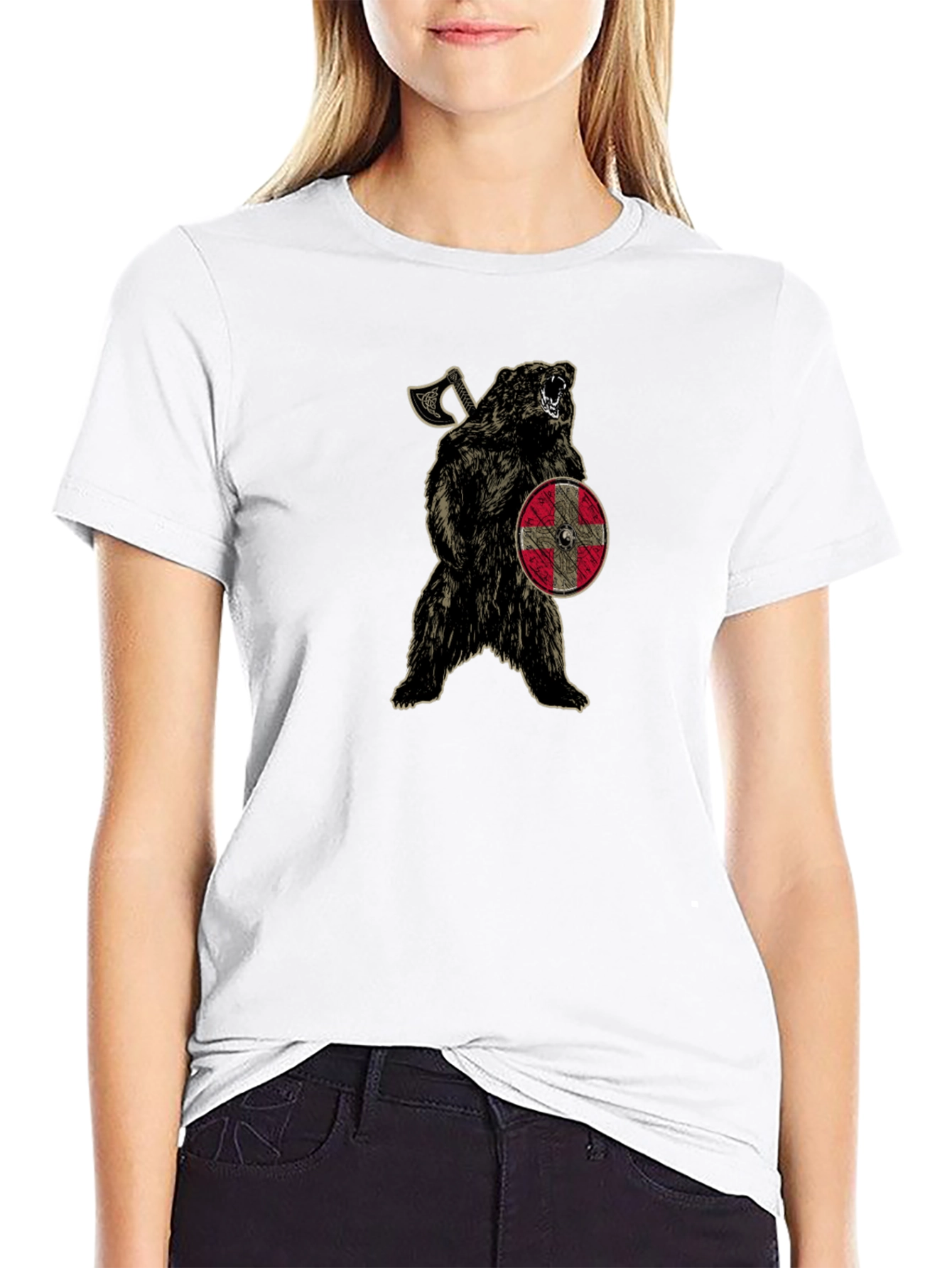 Viking Bear Graphic Tee - Black Cotton Blend